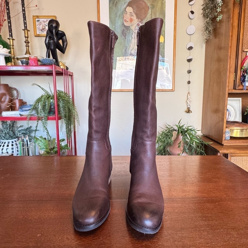 Cole Haan Isabell Stretch Riding Boot Chestnut Brown Leather Low Block Heel | 6 - Picture 5 of 11